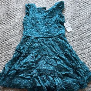 Girls Teal Lace Tiered Party Dress with Cap Sleeves